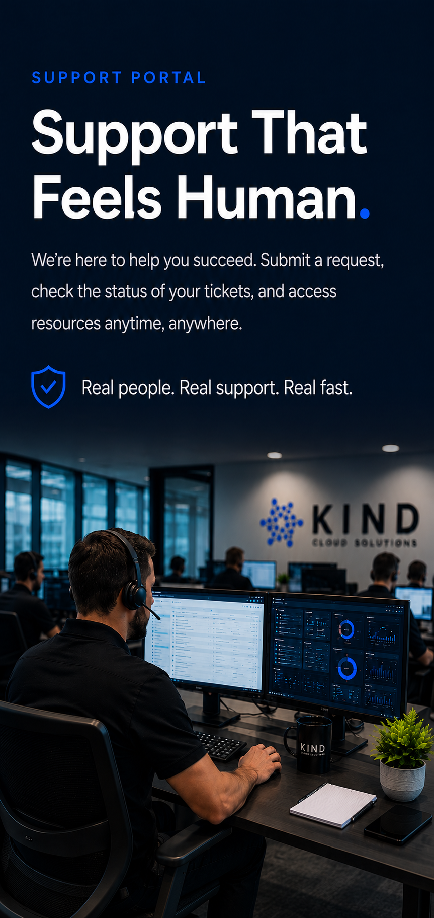 IT Support Portal providing responsive technical support, ticket management, and customer assistance through Kind Cloud Solutions.