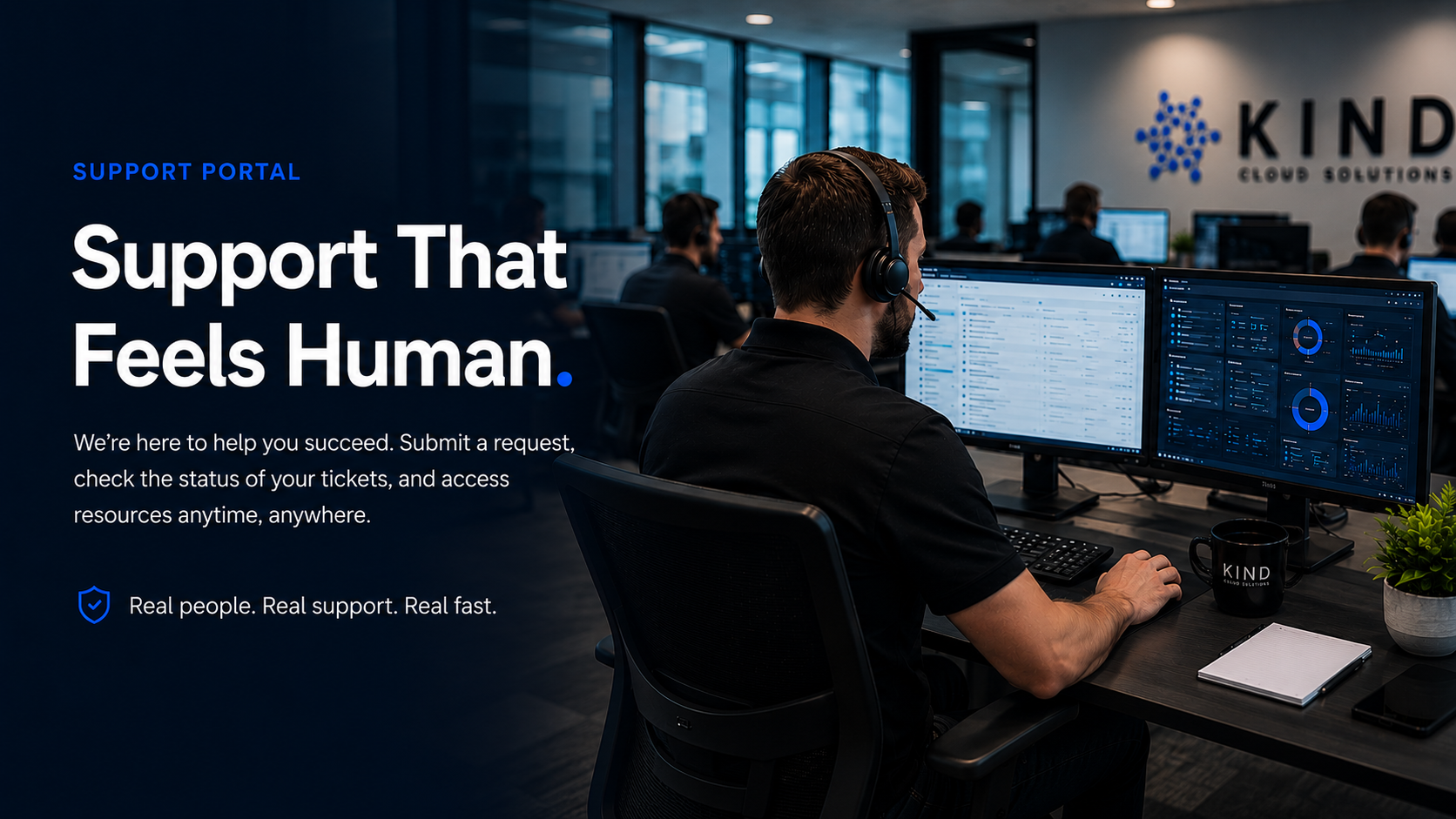 IT Support Portal with a technology support specialist assisting clients through ticket management, troubleshooting, and technical support services.