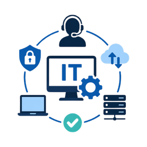 Managed IT services icon representing proactive monitoring, cybersecurity, cloud management, device support, and reliable business IT infrastructure.