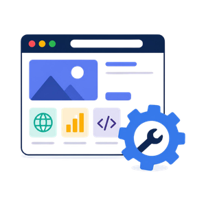 Web management icon representing website maintenance, hosting, security updates, performance optimization, and ongoing support.